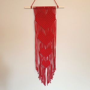 Macrame Woven Wall hanging decor red hearts hand-made Tassels Cotton Rope